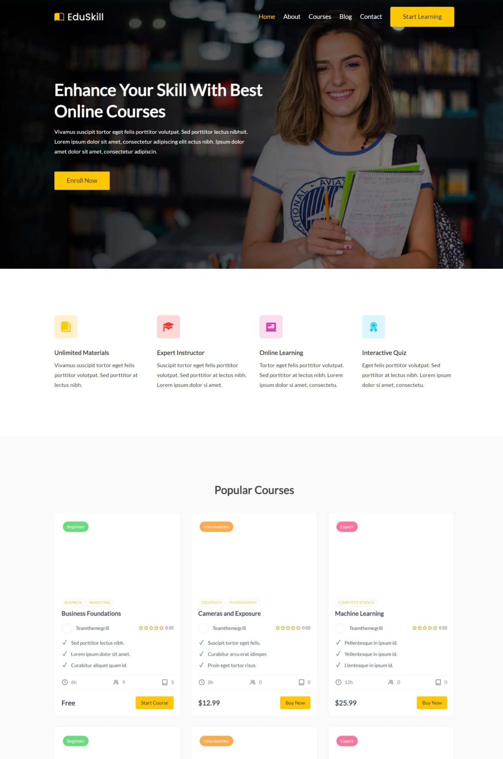 Online Course WordPress Elementor Template