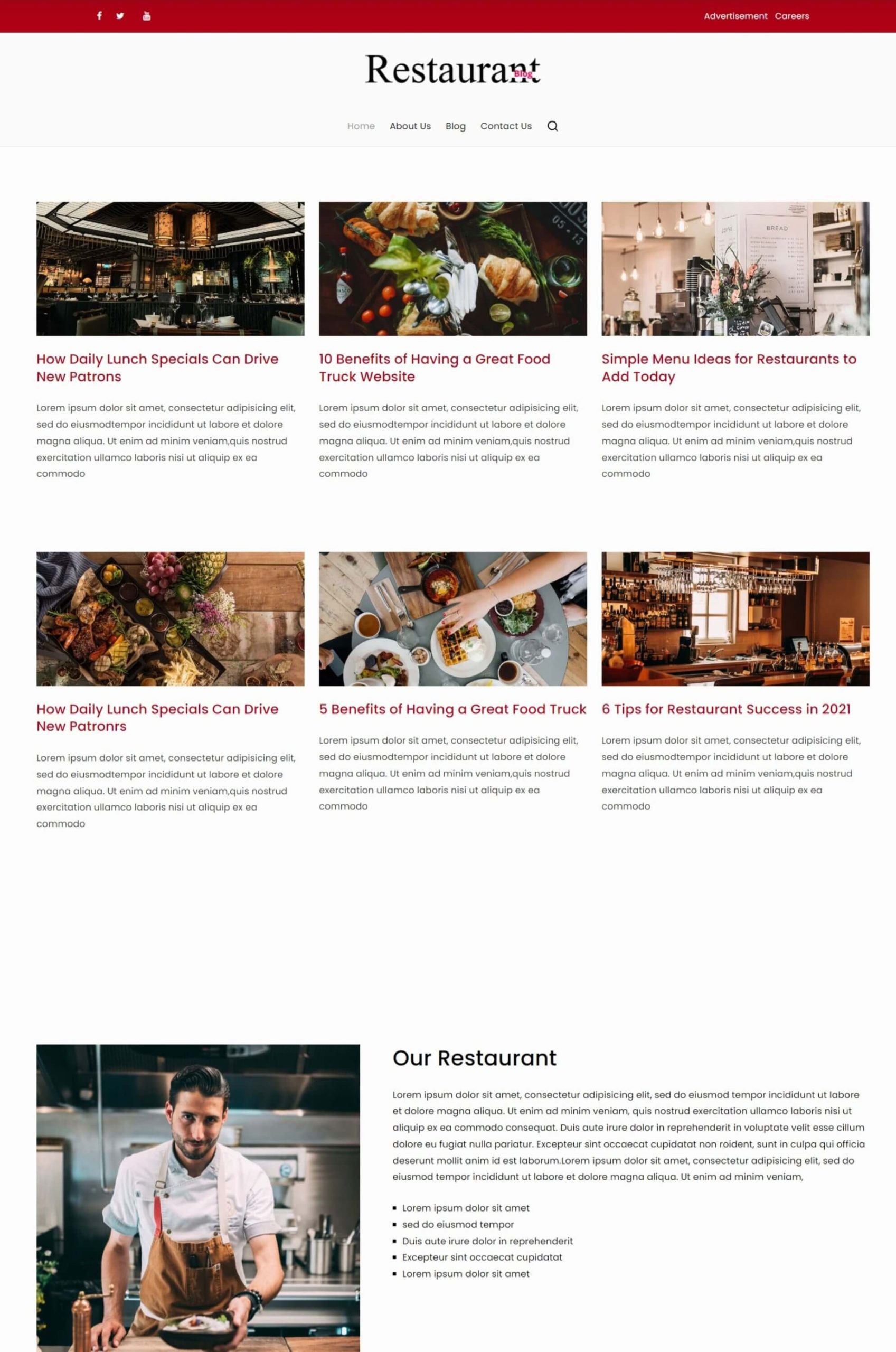 Restaurant Blog Gutenberg Website Template