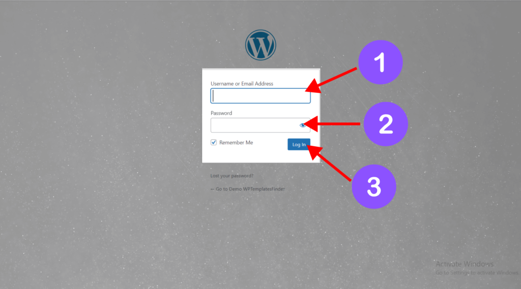 Enter your WordPress login details 