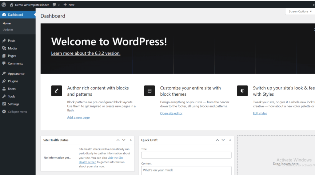 WordPress dashboard by wptemplatesfinder