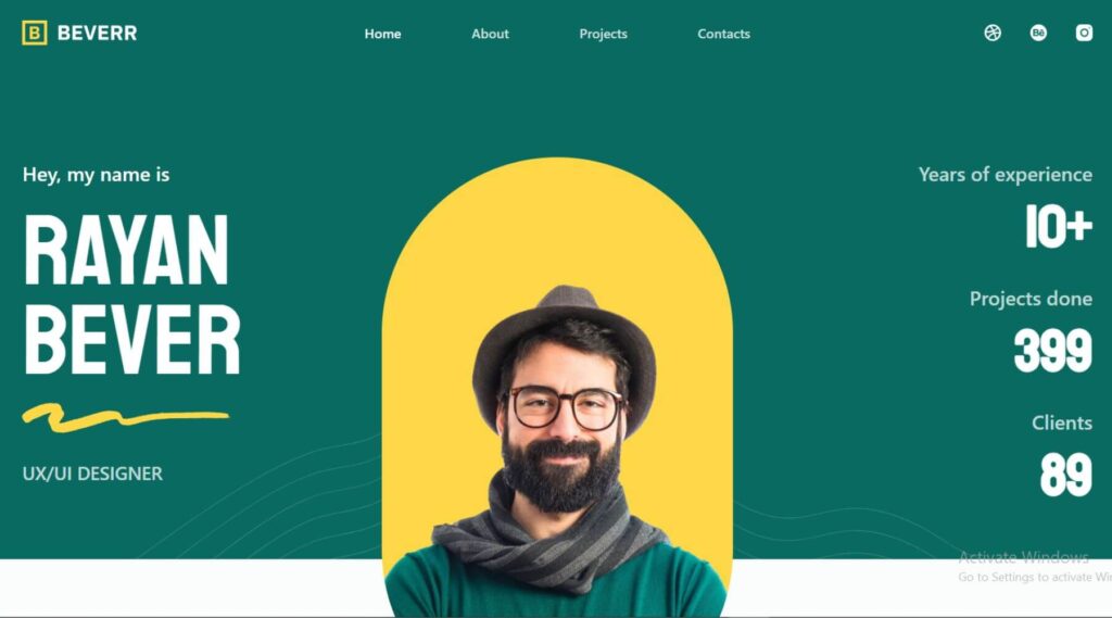 Beverr Personal Portfolio Elementor Template