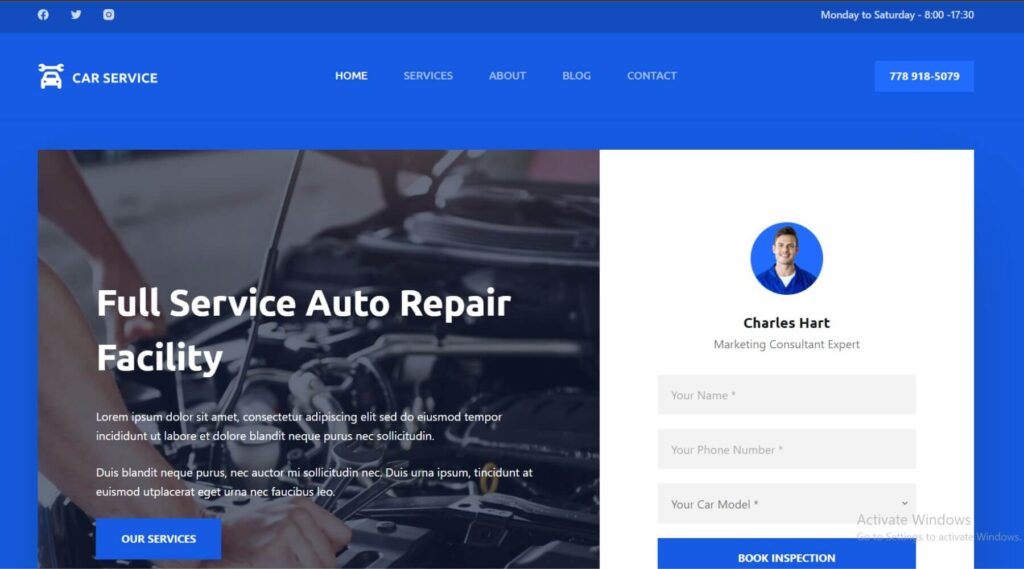 Car Service WordPress Elementor Template