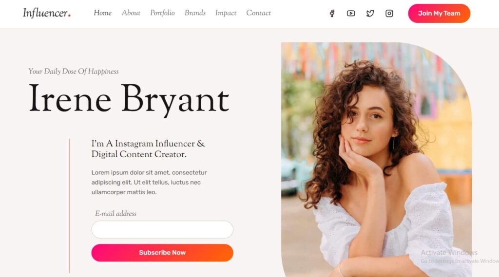 Influencer WordPress Elementor Website Template