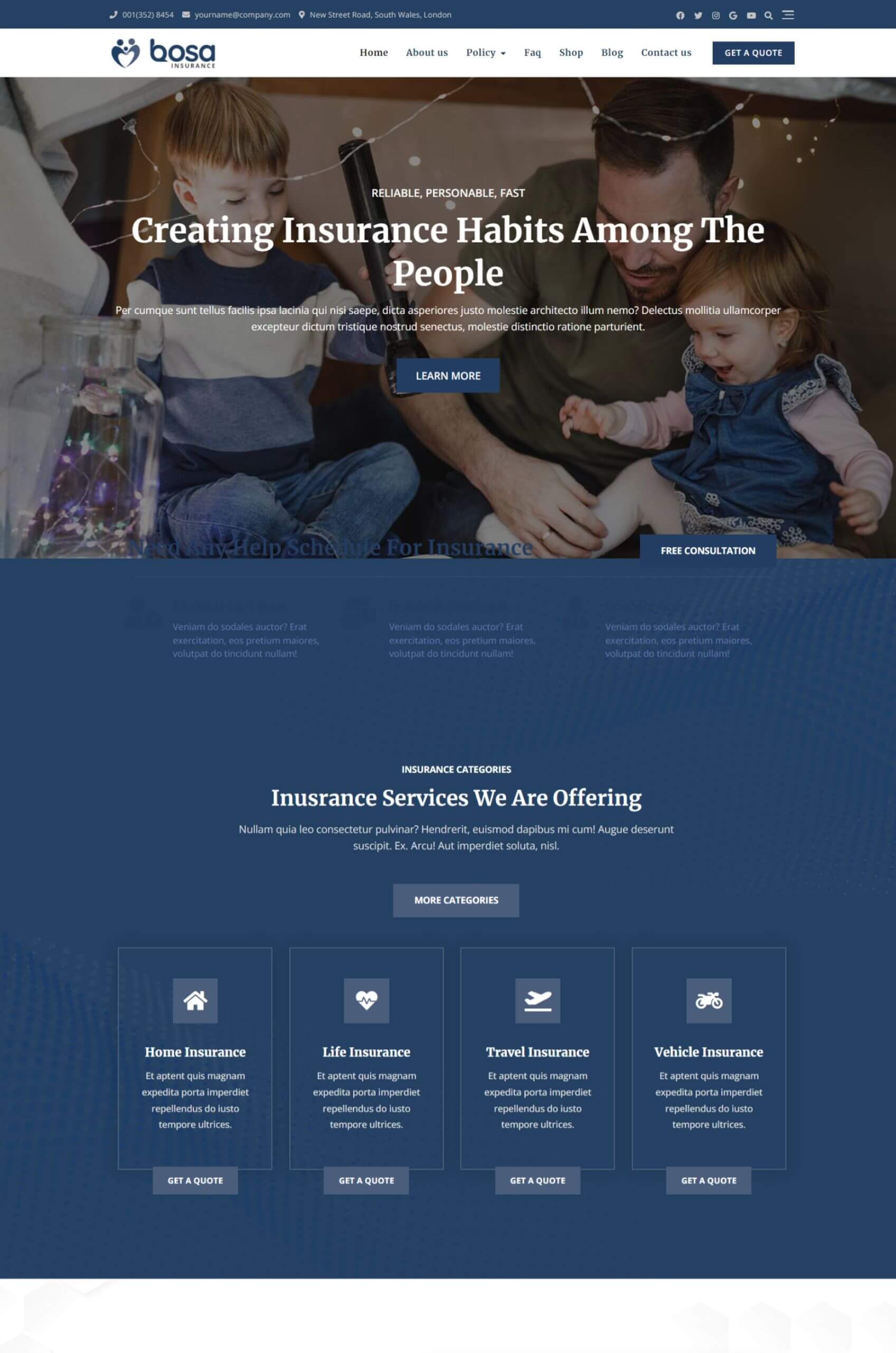 Insurance Company Elementor Website Template