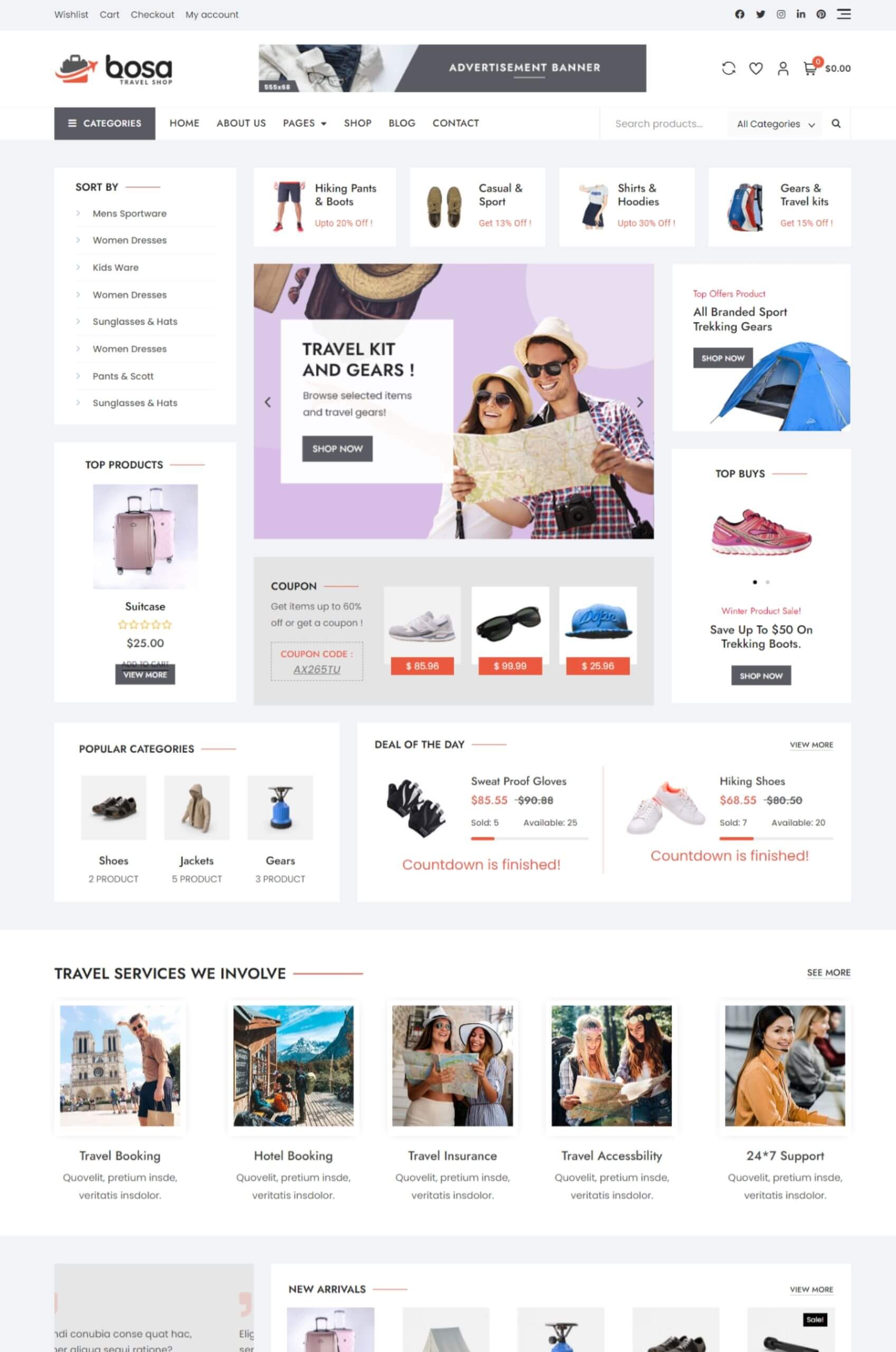 Travelers eCommerce Shop Elementor WordPress Template