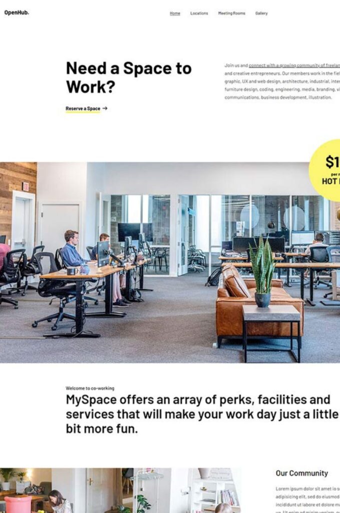 Coworking Space Elementor Website Template | wptemplatesfinder